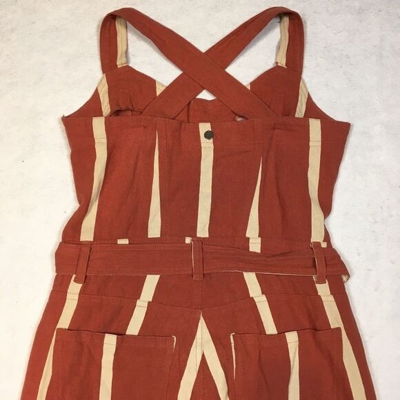 Billabong Womens 8 Sleeveless Linen Jumpsuit Stripe Crossfire Rusty Orange White - Picture 14 of 16